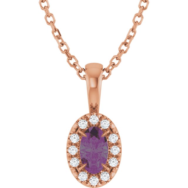 14K Lab-Grown Alexandrite & Natural Diamond Necklace 16-18" Length