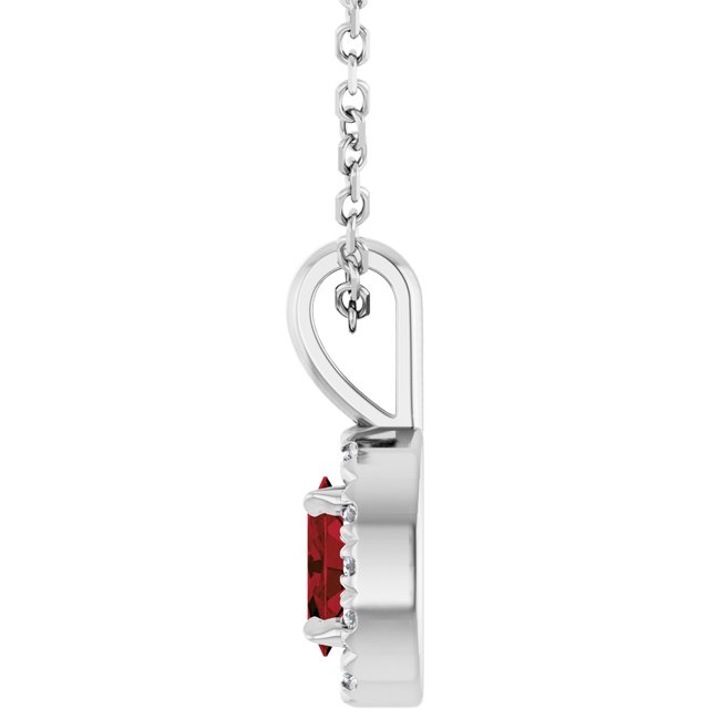 Sterling Silver 5x3 mm Natural Mozambique Garnet & .05 CTW Natural Diamond 16-18" Necklace