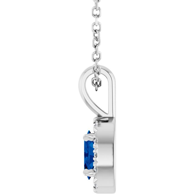 Sterling Silver 5x3 mm Lab-Grown Blue Sapphire & .05 CTW Natural Diamond 16-18" Necklace