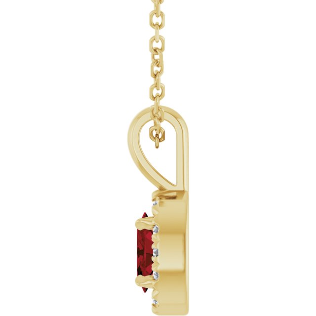 14K Yellow 5x3 mm Natural Mozambique Garnet & .05 CTW Natural Diamond 16-18" Necklace