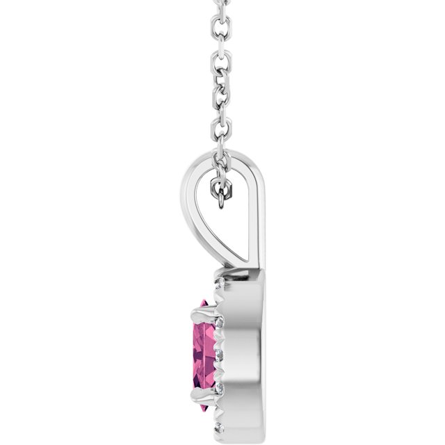 Sterling Silver 5x3 mm Natural Pink Tourmaline & .05 CTW Natural Diamond 16-18" Necklace