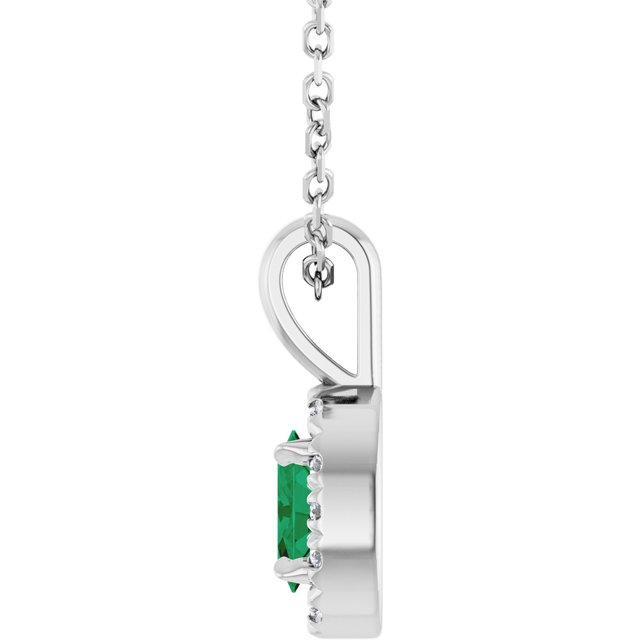 Sterling Silver 5x3 mm Lab-Grown Emerald & .05 CTW Natural Diamond 16-18" Necklace