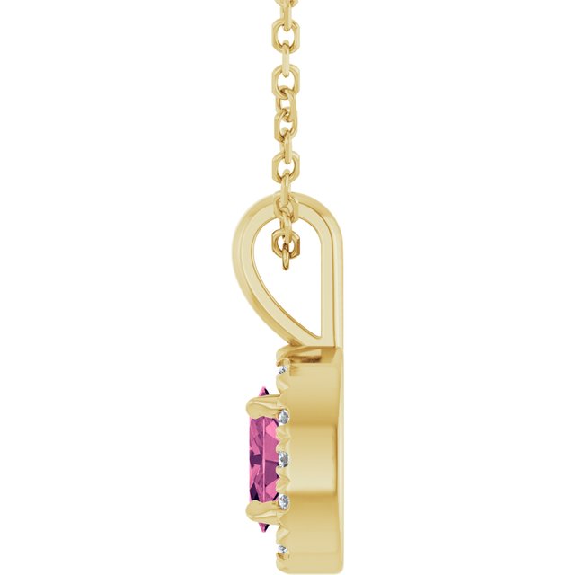 14K Yellow 5x3 mm Natural Pink Tourmaline & .05 CTW Natural Diamond 16-18" Necklace