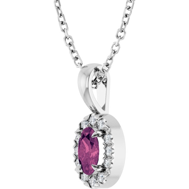Sterling Silver 5x3 mm Natural Pink Tourmaline & .05 CTW Natural Diamond 16-18" Necklace