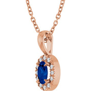 14K Rose 5x3 mm Lab-Grown Blue Sapphire & .05 CTW Natural Diamond 16-18" Necklace