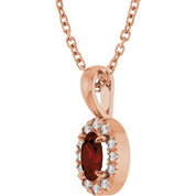 14K Rose 5x3 mm Natural Mozambique Garnet & .05 CTW Natural Diamond 16-18" Necklace