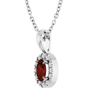 Sterling Silver 5x3 mm Natural Mozambique Garnet & .05 CTW Natural Diamond 16-18" Necklace