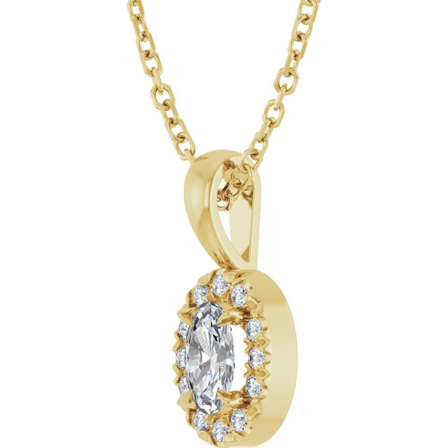 14K Yellow 5x3 mm Natural White Sapphire & .05 CTW Natural Diamond 16-18" Necklace