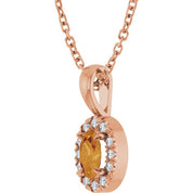 14K Rose 5x3 mm Natural Citrine & .05 CTW Natural Diamond 16-18" Necklace