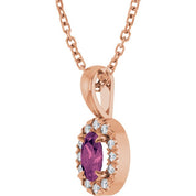 14K Rose 5x3 mm Natural Pink Tourmaline & .05 CTW Natural Diamond 16-18" Necklace