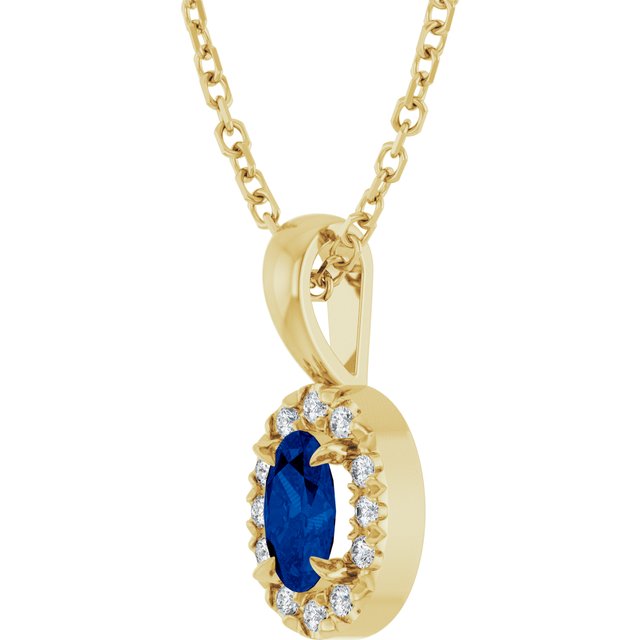 14K Yellow 5x3 mm Lab-Grown Blue Sapphire & .05 CTW Natural Diamond 16-18" Necklace