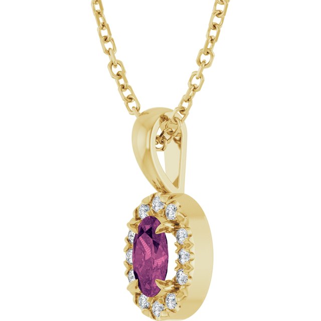 14K Yellow 5x3 mm Natural Pink Tourmaline & .05 CTW Natural Diamond 16-18" Necklace