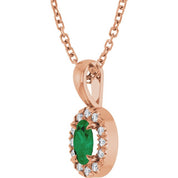 14K Rose 5x3 mm Lab-Grown Emerald & .05 CTW Natural Diamond 16-18" Necklace