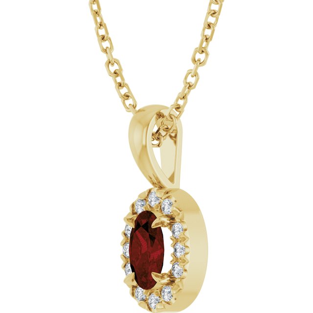 14K Yellow 5x3 mm Natural Mozambique Garnet & .05 CTW Natural Diamond 16-18" Necklace