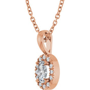 14K Rose 5x3 mm Natural White Sapphire & .05 CTW Natural Diamond 16-18" Necklace