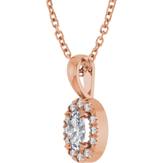 14K Rose 5x3 mm Natural White Sapphire & .05 CTW Natural Diamond 16-18" Necklace