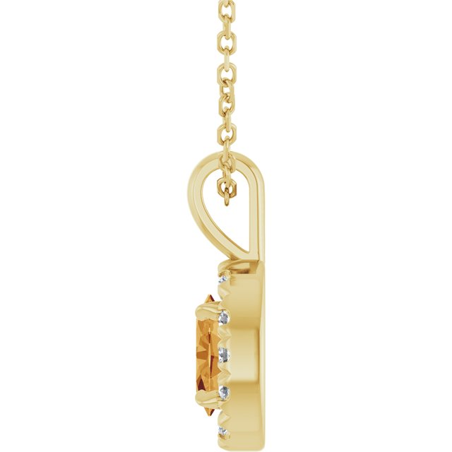 14K Yellow 6x4 mm Natural Citrine & 1/10 CTW Natural Diamond 16-18" Necklace