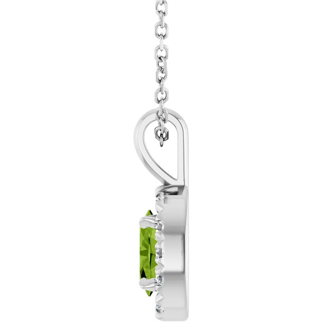 Sterling Silver 5x3 mm Natural Peridot & .05 CTW Natural Diamond 16-18" Necklace