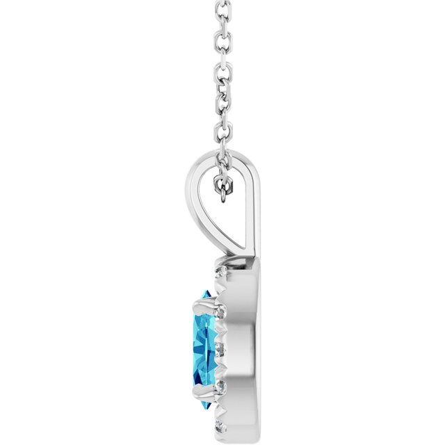 14K White 6x4 mm Natural Blue Zircon & 1/10 CTW Natural Diamond 16-18" Necklace
