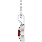 Sterling Silver 6x4 mm Natural Mozambique Garnet & 1/10 CTW Natural Diamond 16-18" Necklace