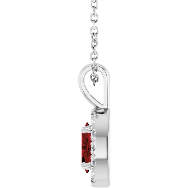 Sterling Silver 6x4 mm Natural Mozambique Garnet & 1/10 CTW Natural Diamond 16-18" Necklace