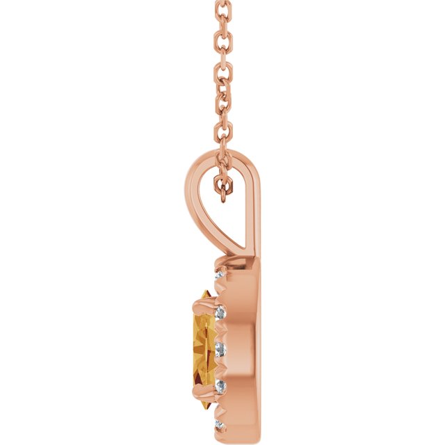 14K Rose 6x4 mm Natural Citrine & 1/10 CTW Natural Diamond 16-18" Necklace