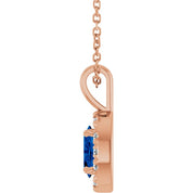 14K Rose 6x4 mm Lab-Grown Blue Sapphire & 1/10 CTW Natural Diamond 16-18" Necklace