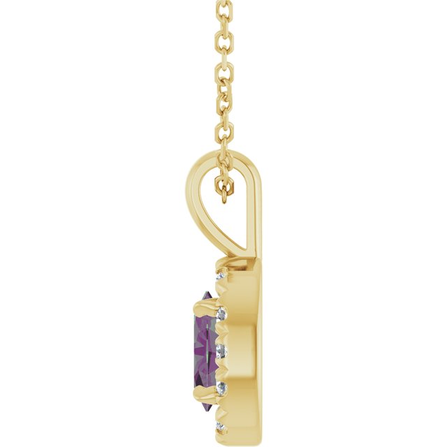 14K Lab-Grown Alexandrite & Natural Diamond Necklace 16-18" Length