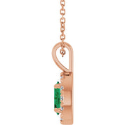 14K Rose 6x4 mm Natural Emerald & 1/10 CTW Natural Diamond 16-18" Necklace