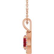 14K Rose 6x4 mm Natural Ruby & 1/10 CTW Natural Diamond 16-18" Necklace