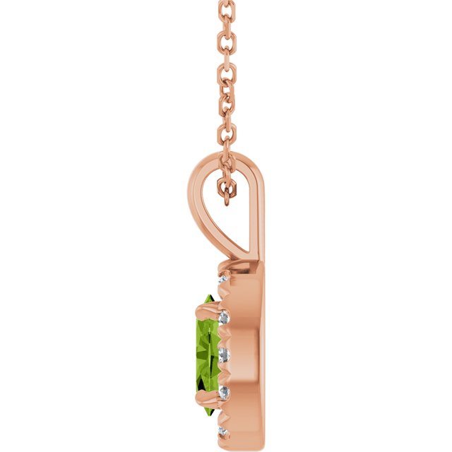 14K Rose 6x4 mm Natural Peridot & 1/10 CTW Natural Diamond 16-18" Necklace