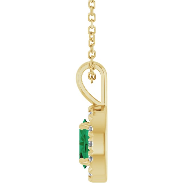 14K Yellow 6x4 mm Natural Emerald & 1/10 CTW Natural Diamond 16-18" Necklace