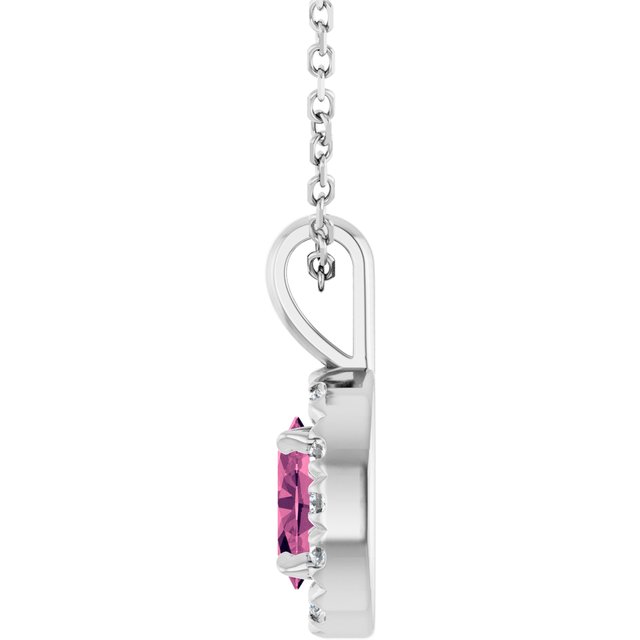 Sterling Silver 6x4 mm Natural Pink Tourmaline & 1/10 CTW Natural Diamond 16-18" Necklace