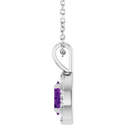 Sterling Silver 6x4 mm Natural Amethyst & 1/10 CTW Natural Diamond 16-18" Necklace