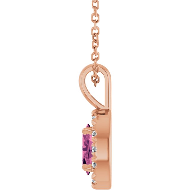 14K Rose 6x4 mm Natural Pink Tourmaline & 1/10 CTW Natural Diamond 16-18" Necklace