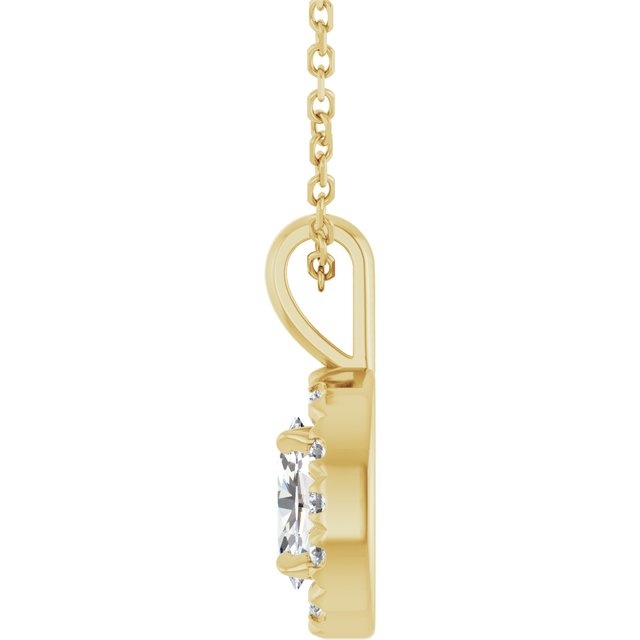 14K Yellow 6x4 mm Natural White Sapphire & 1/10 CTW Natural Diamond 16-18" Necklace