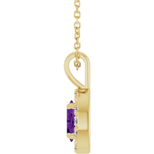 14K Yellow 6x4 mm Natural Amethyst & 1/10 CTW Natural Diamond 16-18" Necklace