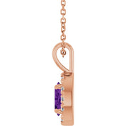 14K Rose 6x4 mm Natural Amethyst & 1/10 CTW Natural Diamond 16-18" Necklace