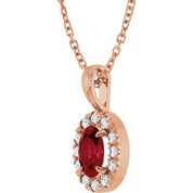 14K Rose 6x4 mm Natural Ruby & 1/10 CTW Natural Diamond 16-18" Necklace