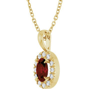 14K Yellow 6x4 mm Natural Mozambique Garnet & 1/10 CTW Natural Diamond 16-18" Necklace