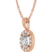 14K Rose 6x4 mm Natural White Sapphire & 1/10 CTW Natural Diamond 16-18" Necklace