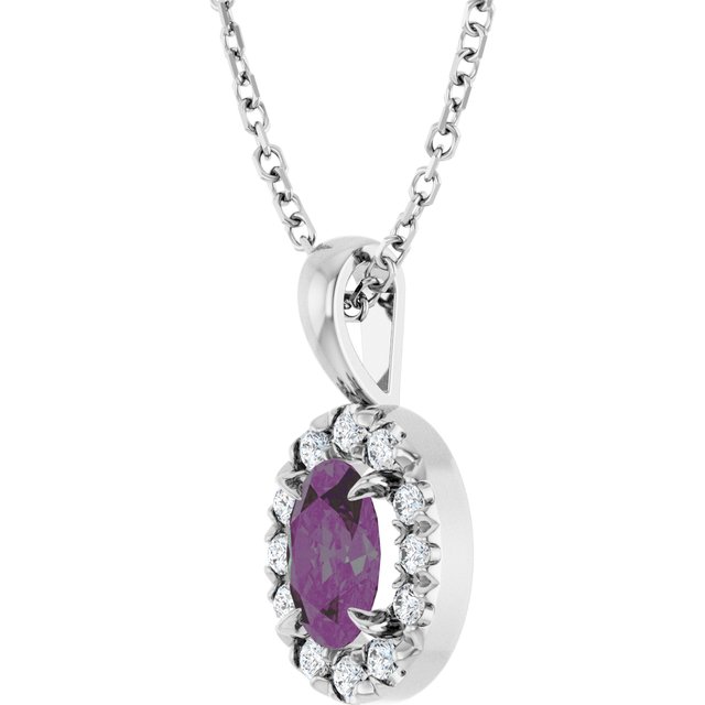 Sterling Silver 6x4 mm Lab-Grown Alexandrite & 1/10 CTW Natural Diamond 16-18" Necklace