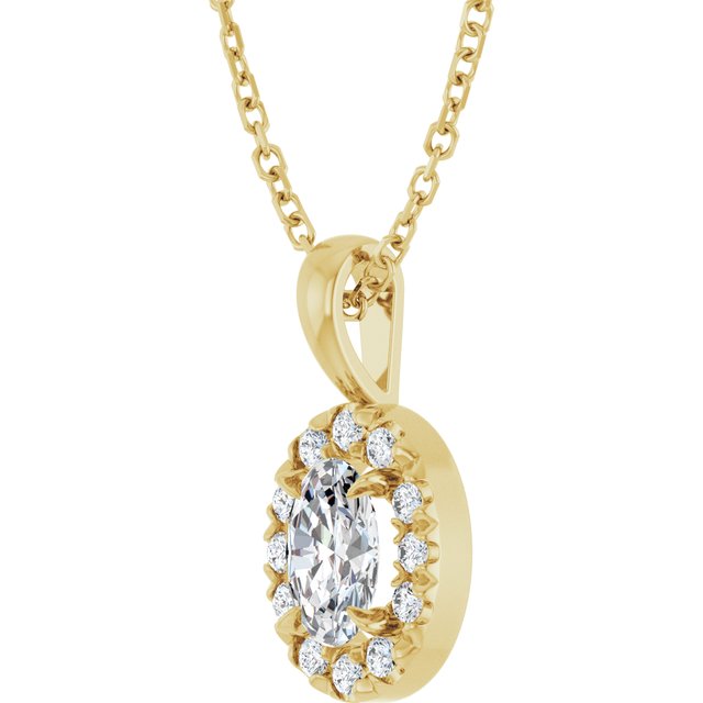 14K Yellow 6x4 mm Natural White Sapphire & 1/10 CTW Natural Diamond 16-18" Necklace