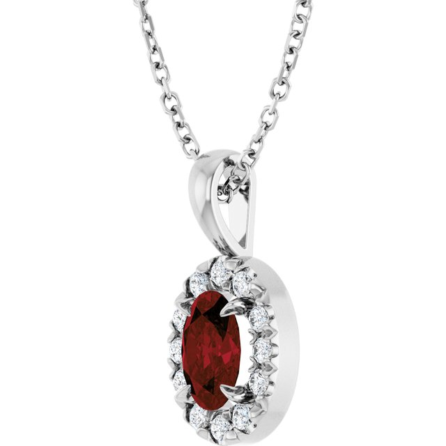 Sterling Silver 6x4 mm Natural Mozambique Garnet & 1/10 CTW Natural Diamond 16-18" Necklace