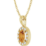 14K Yellow 6x4 mm Natural Citrine & 1/10 CTW Natural Diamond 16-18" Necklace