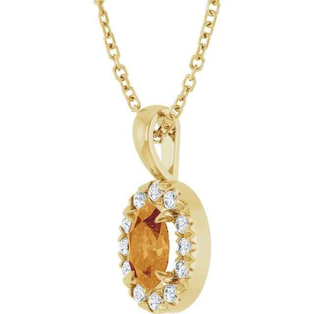 14K Yellow 6x4 mm Natural Citrine & 1/10 CTW Natural Diamond 16-18" Necklace