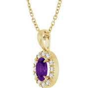 14K Yellow 5x3 mm Natural Amethyst & .05 CTW Natural Diamond 16-18" Necklace