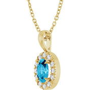14K Yellow 6x4 mm Natural Aquamarine & 1/10 CTW Natural Diamond 16-18" Necklace