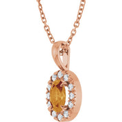 14K Rose 6x4 mm Natural Citrine & 1/10 CTW Natural Diamond 16-18" Necklace