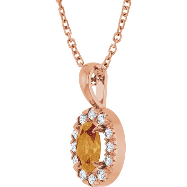 14K Rose 6x4 mm Natural Citrine & 1/10 CTW Natural Diamond 16-18" Necklace
